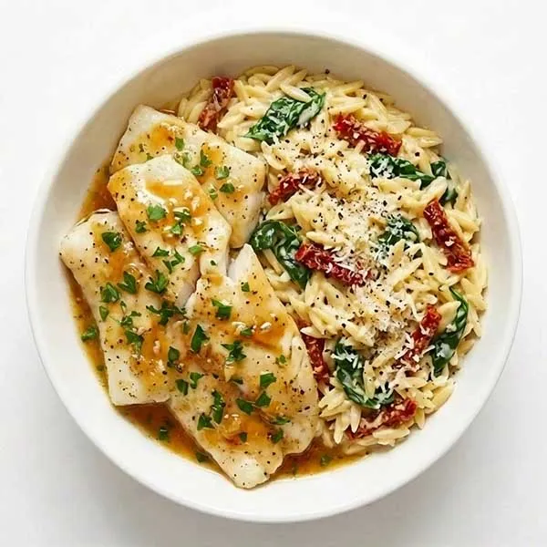 Honey Garlic Butter Fish with Parmesan Orzo